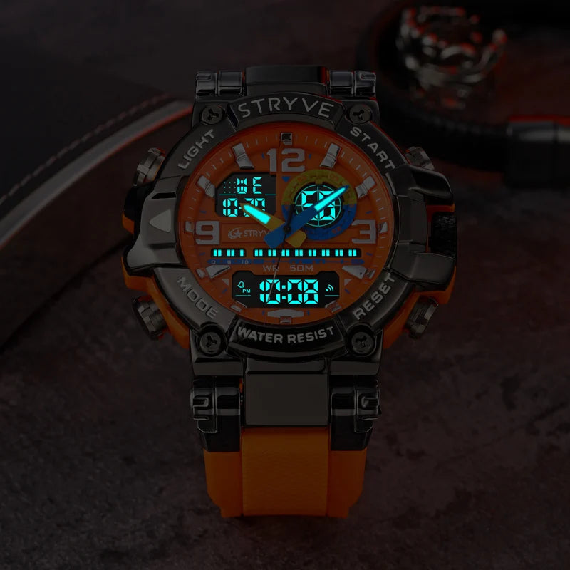 New STRYVE Watch for Men's Digital-Analog Dual Movement Luminous Calendar Waterproof Watches Fashion Men's Sports Watch 8025 goobingoo