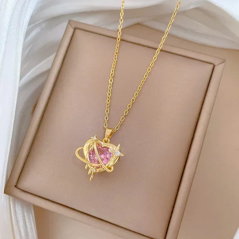 Fashionable and Luxurious Peach Heart Pearl Oyster Necklace, Personalized and Versatile Stainless Steel Clavicle Chain goobingoo