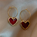 Wine Red Heart Earrings Romantic Statement Jewelry