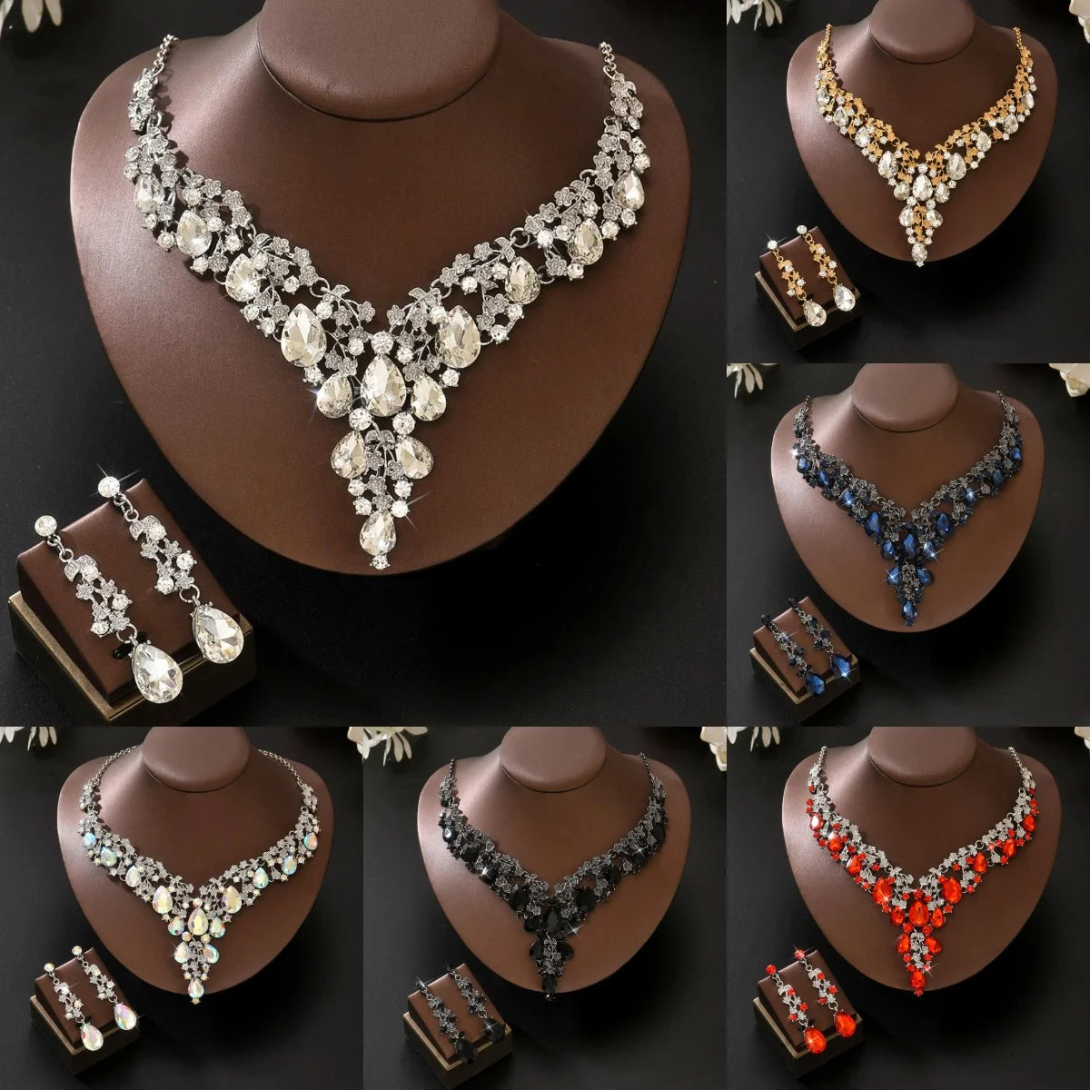 Bridal Crystal Necklace and Earring Set Diamond Look Wedding Jewelry