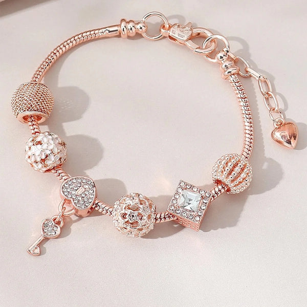 Rose Swan Charm Bracelet Love Drip Oil Cute Jewelry