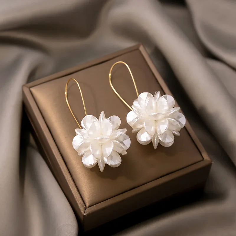 Gold Petal Tassel Earrings Fairy Shell Elegant Drop Jewelry