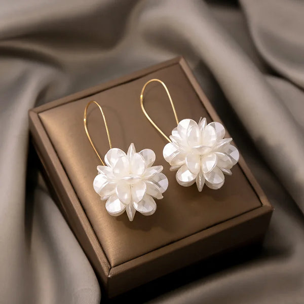 Gold Petal Tassel Earrings Fairy Shell Elegant Drop Jewelry