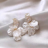 Gold Petal Tassel Earrings Fairy Shell Elegant Drop Jewelry