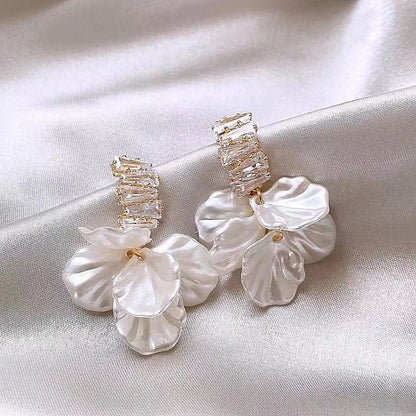 Gold Petal Tassel Earrings Fairy Shell Elegant Drop Jewelry