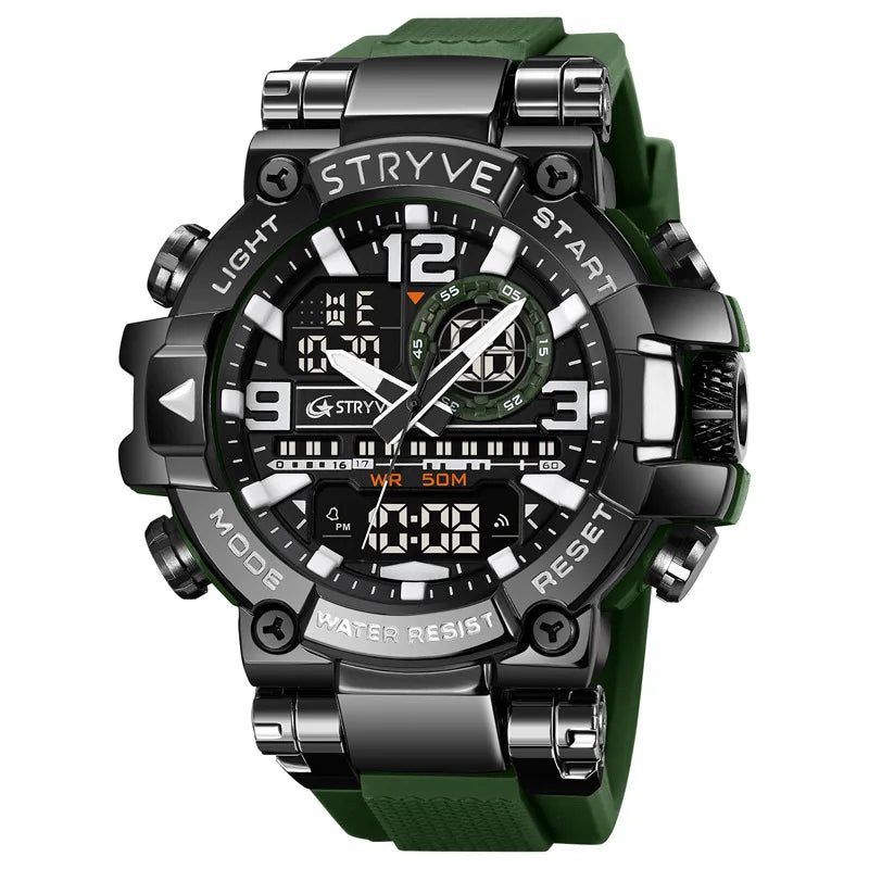 New STRYVE Watch for Men's Digital-Analog Dual Movement Luminous Calendar Waterproof Watches Fashion Men's Sports Watch 8025 goobingoo