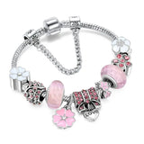 Glass Pearl Bead Bracelet — Retro Floral Charm Design