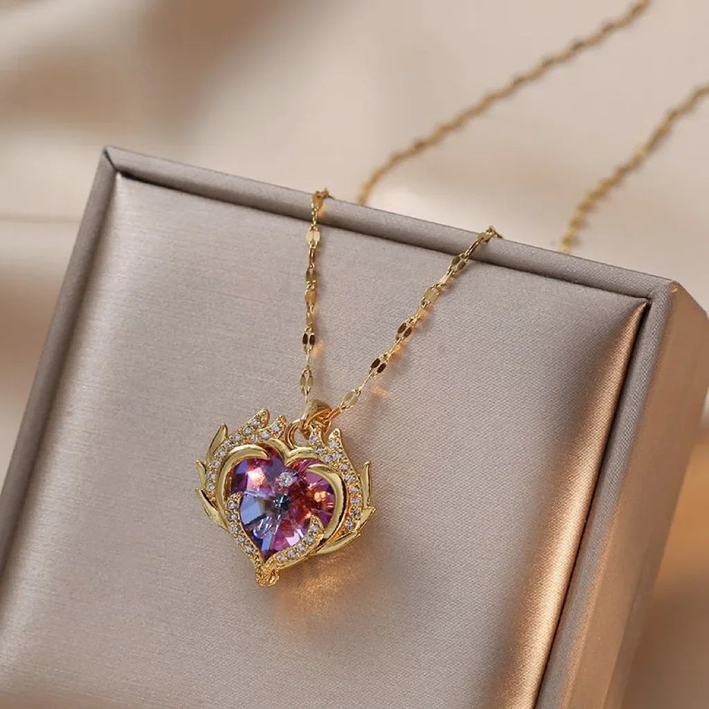 Fashionable and Luxurious Peach Heart Pearl Oyster Necklace, Personalized and Versatile Stainless Steel Clavicle Chain goobingoo