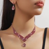 Rhinestone Teardrop Jewelry Set Necklace Earrings Wedding Bridal