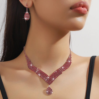 Rhinestone Teardrop Jewelry Set Necklace Earrings Wedding Bridal