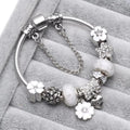 Glass Pearl Bead Bracelet — Retro Floral Charm Design