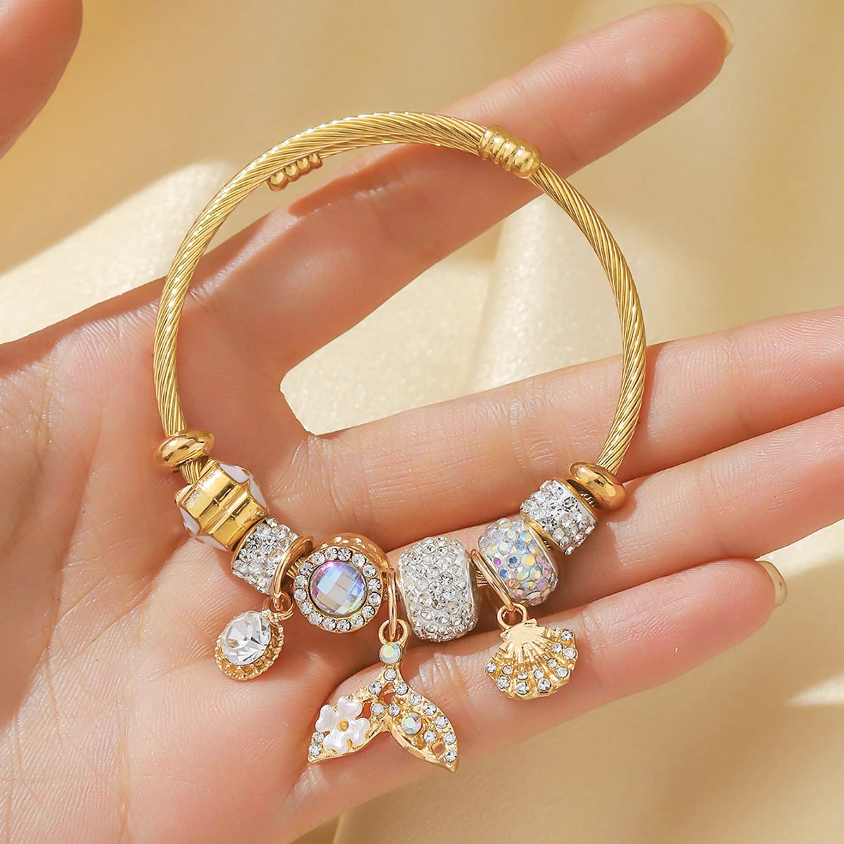 Evil Eye Stainless Steel Charm Bracelet — Gold Plated Daily Wear