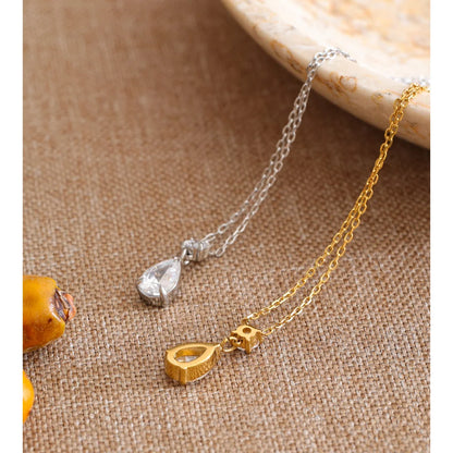 Cubic Zirconia Water Drop Pendant Necklace Stainless Steel
