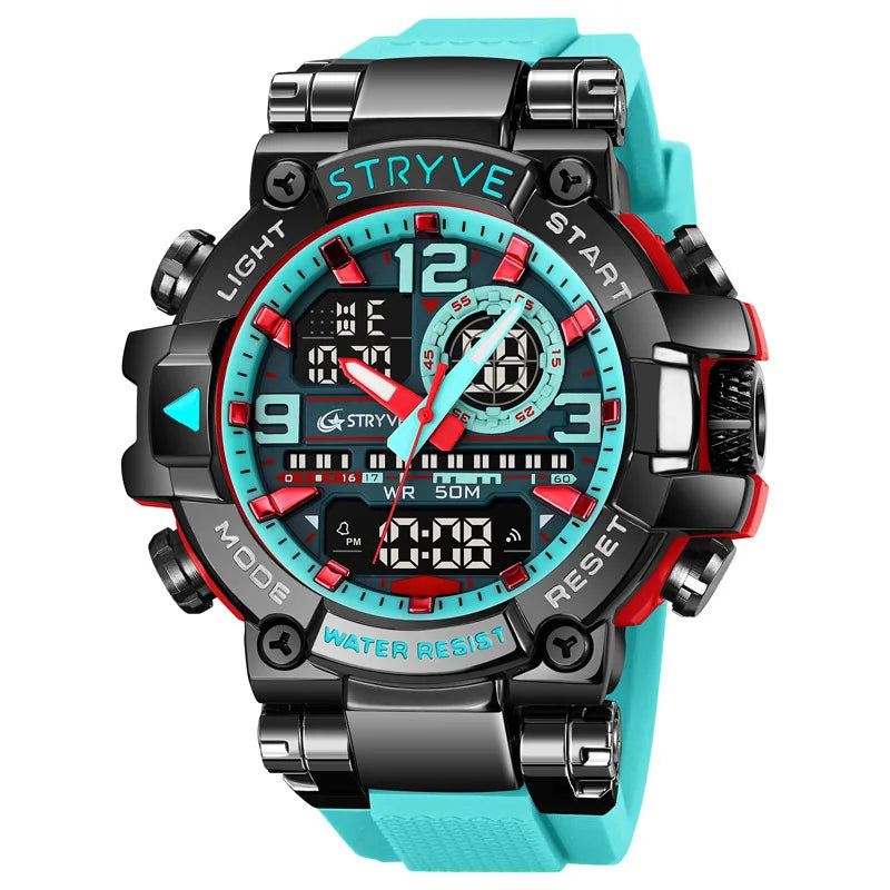 New STRYVE Watch for Men's Digital-Analog Dual Movement Luminous Calendar Waterproof Watches Fashion Men's Sports Watch 8025 goobingoo