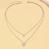 Double Layer Butterfly Necklace Sparkling Elegant Jewelry