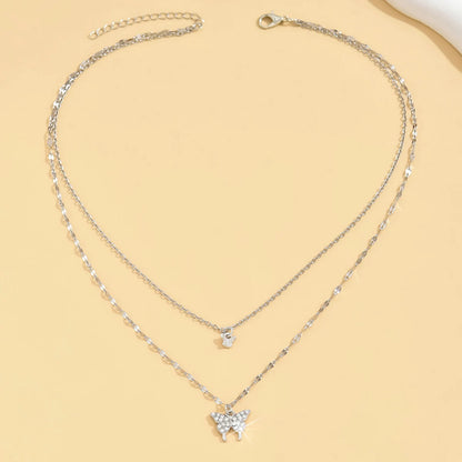 Double Layer Butterfly Necklace Sparkling Elegant Jewelry