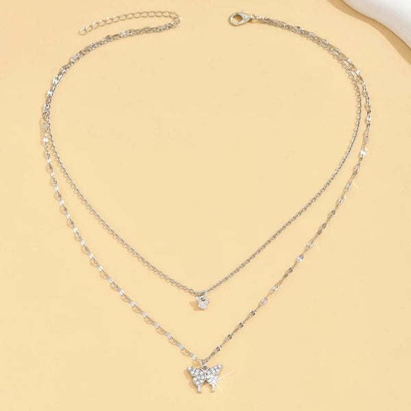 Double Layer Butterfly Necklace Sparkling Elegant Jewelry