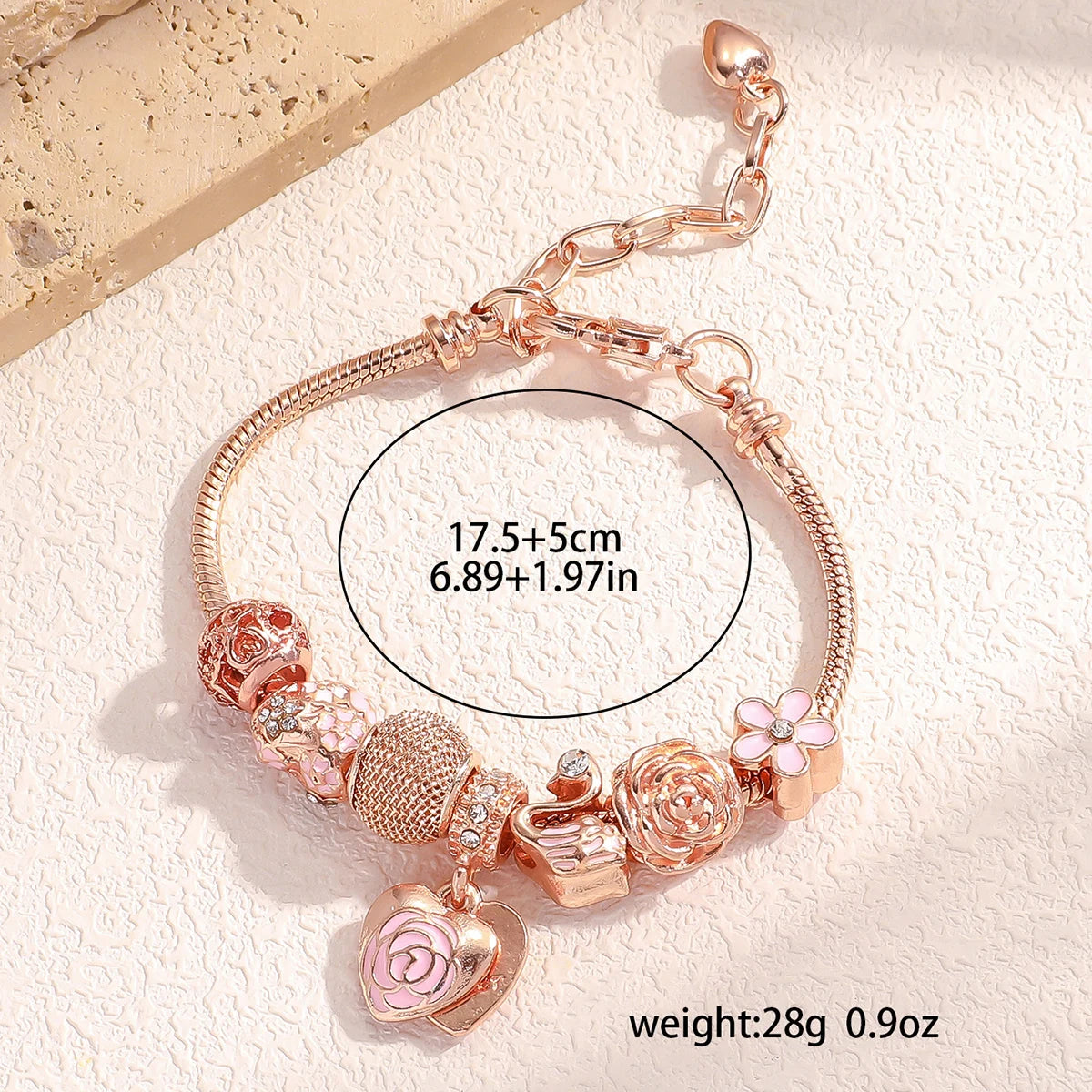 Rose Swan Charm Bracelet Love Drip Oil Cute Jewelry