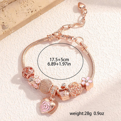 Rose Swan Charm Bracelet Love Drip Oil Cute Jewelry