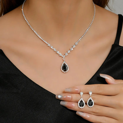 Elegant Droplet Necklace Earrings Set Wedding Party Jewelry