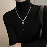 Black Rose Pendant Necklace Gothic Long Statement Chain