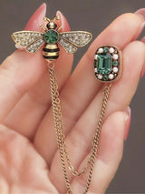 Crystal Bee Tassel Brooch Luxury Statement Pin