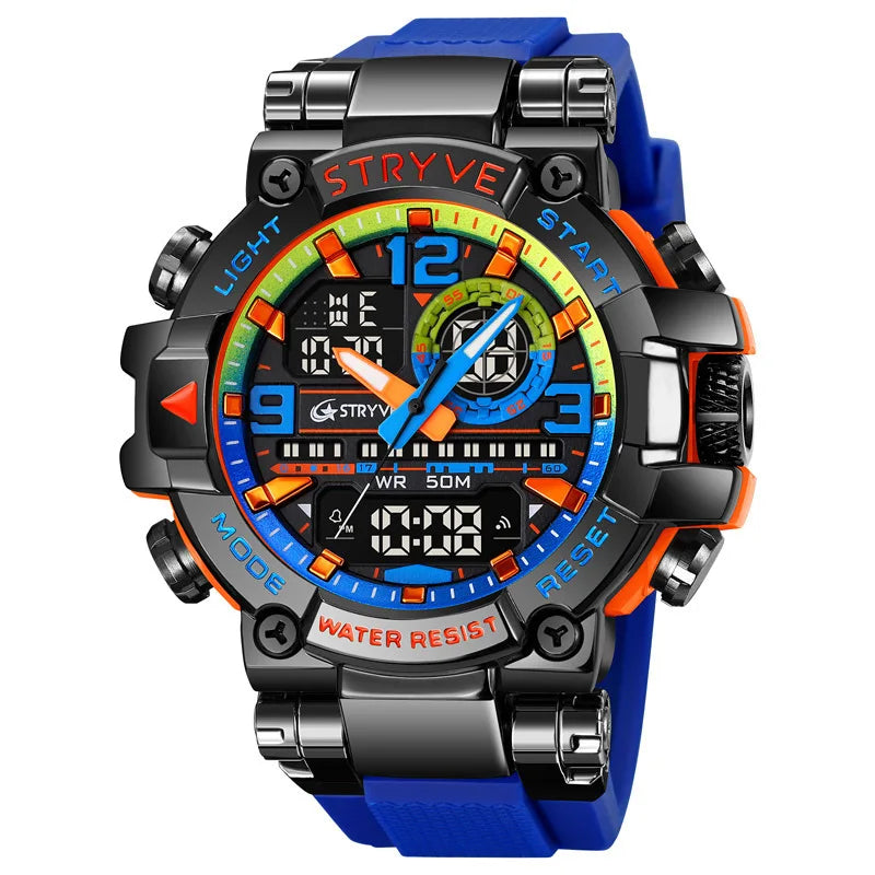 New STRYVE Watch for Men's Digital-Analog Dual Movement Luminous Calendar Waterproof Watches Fashion Men's Sports Watch 8025 goobingoo