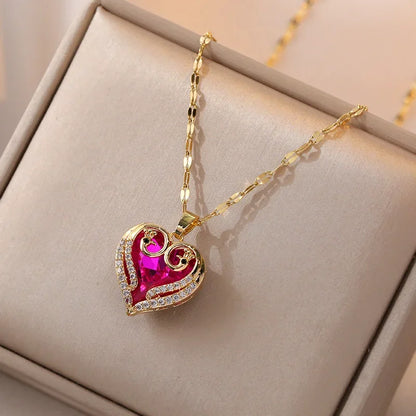 Fashionable and Luxurious Peach Heart Pearl Oyster Necklace, Personalized and Versatile Stainless Steel Clavicle Chain goobingoo