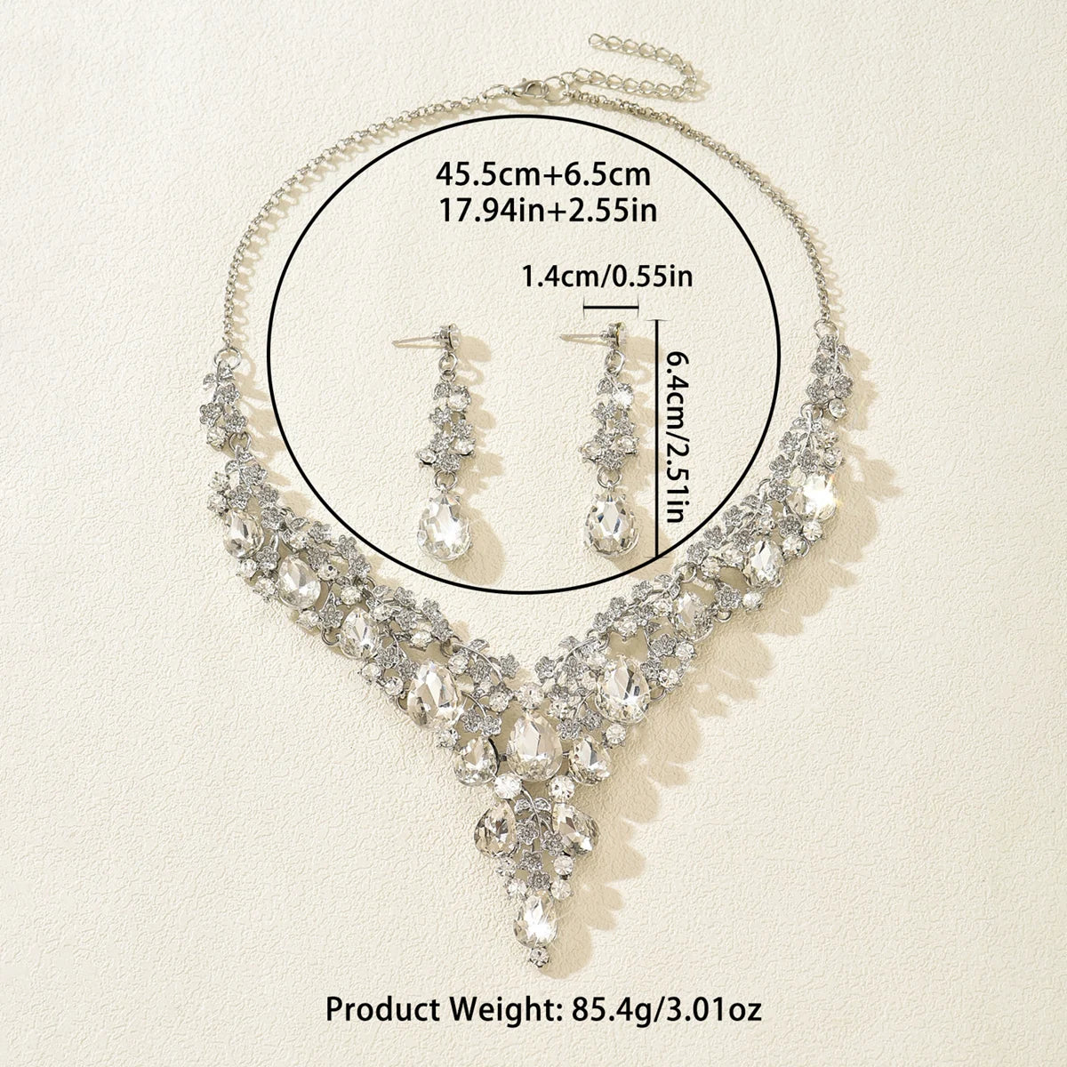 Bridal Crystal Necklace and Earring Set Diamond Look Wedding Jewelry