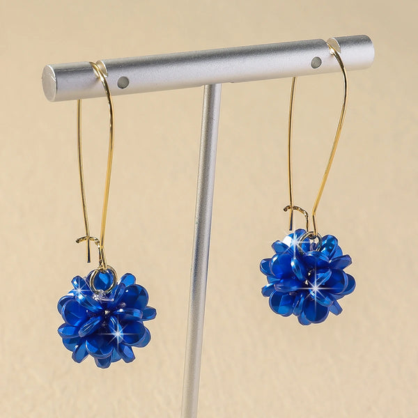 Pearl Petal Ball Earrings Trendy Floral Statement Jewelry blue