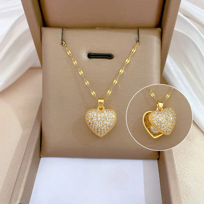 Fashionable and Luxurious Peach Heart Pearl Oyster Necklace, Personalized and Versatile Stainless Steel Clavicle Chain goobingoo