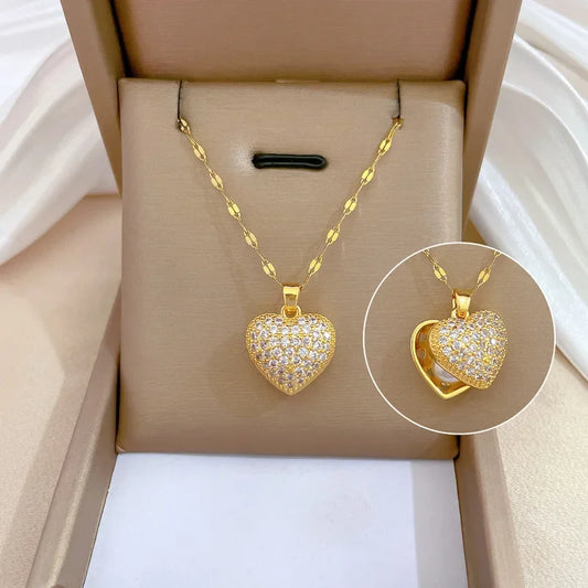 Fashionable and Luxurious Peach Heart Pearl Oyster Necklace, Personalized and Versatile Stainless Steel Clavicle Chain goobingoo