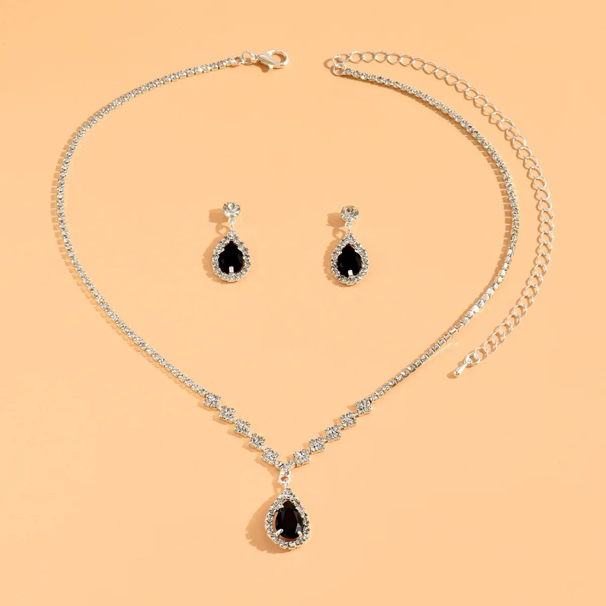Elegant Droplet Necklace Earrings Set Wedding Party Jewelry