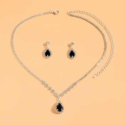 Elegant Droplet Necklace Earrings Set Wedding Party Jewelry