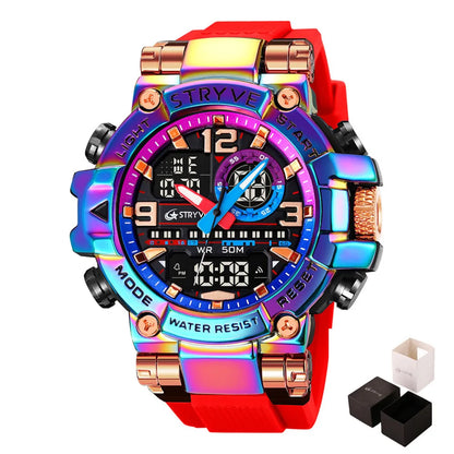 New STRYVE Watch for Men's Digital-Analog Dual Movement Luminous Calendar Waterproof Watches Fashion Men's Sports Watch 8025 goobingoo