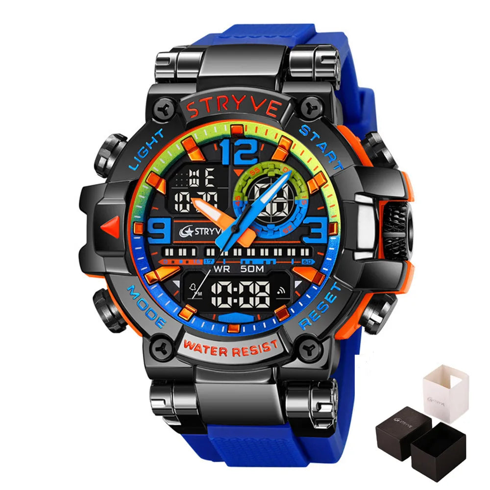 New STRYVE Watch for Men's Digital-Analog Dual Movement Luminous Calendar Waterproof Watches Fashion Men's Sports Watch 8025 goobingoo