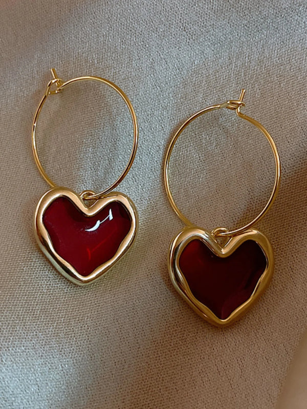 Wine Red Heart Earrings Romantic Statement Jewelry