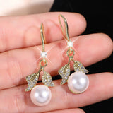 Bow Pearl Stud Earrings Elegant Diamond Accent Jewelry