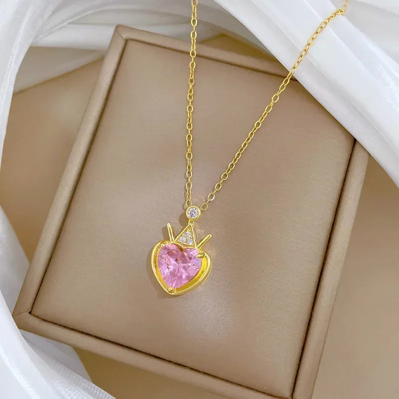 Fashionable and Luxurious Peach Heart Pearl Oyster Necklace, Personalized and Versatile Stainless Steel Clavicle Chain goobingoo