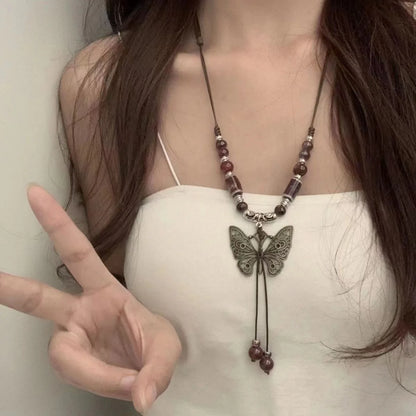 Black Rose Pendant Necklace Gothic Long Statement Chain
