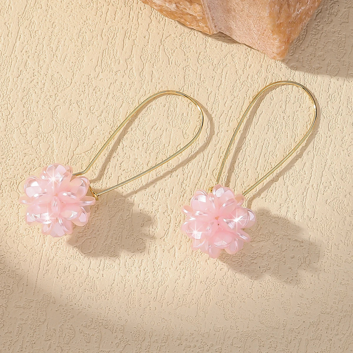 Pearl Petal Ball Earrings Trendy Floral Statement Jewelry pink
