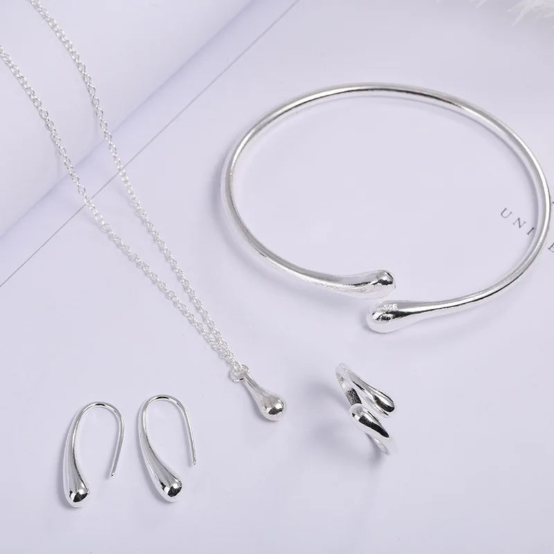 Elegant Water Drop Jewelry Set Necklace Earrings Bracelet Ring