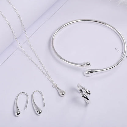 Elegant Water Drop Jewelry Set Necklace Earrings Bracelet Ring