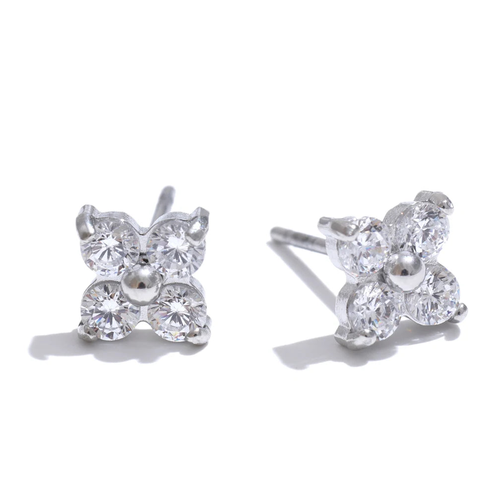 Cubic Zirconia Flower Stud Earrings 316L Stainless Steel