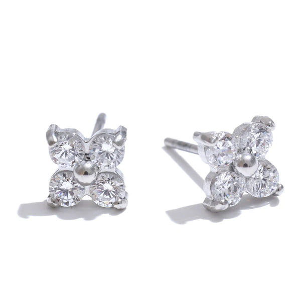 Cubic Zirconia Flower Stud Earrings 316L Stainless Steel