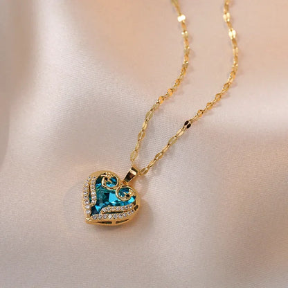 Fashionable and Luxurious Peach Heart Pearl Oyster Necklace, Personalized and Versatile Stainless Steel Clavicle Chain goobingoo