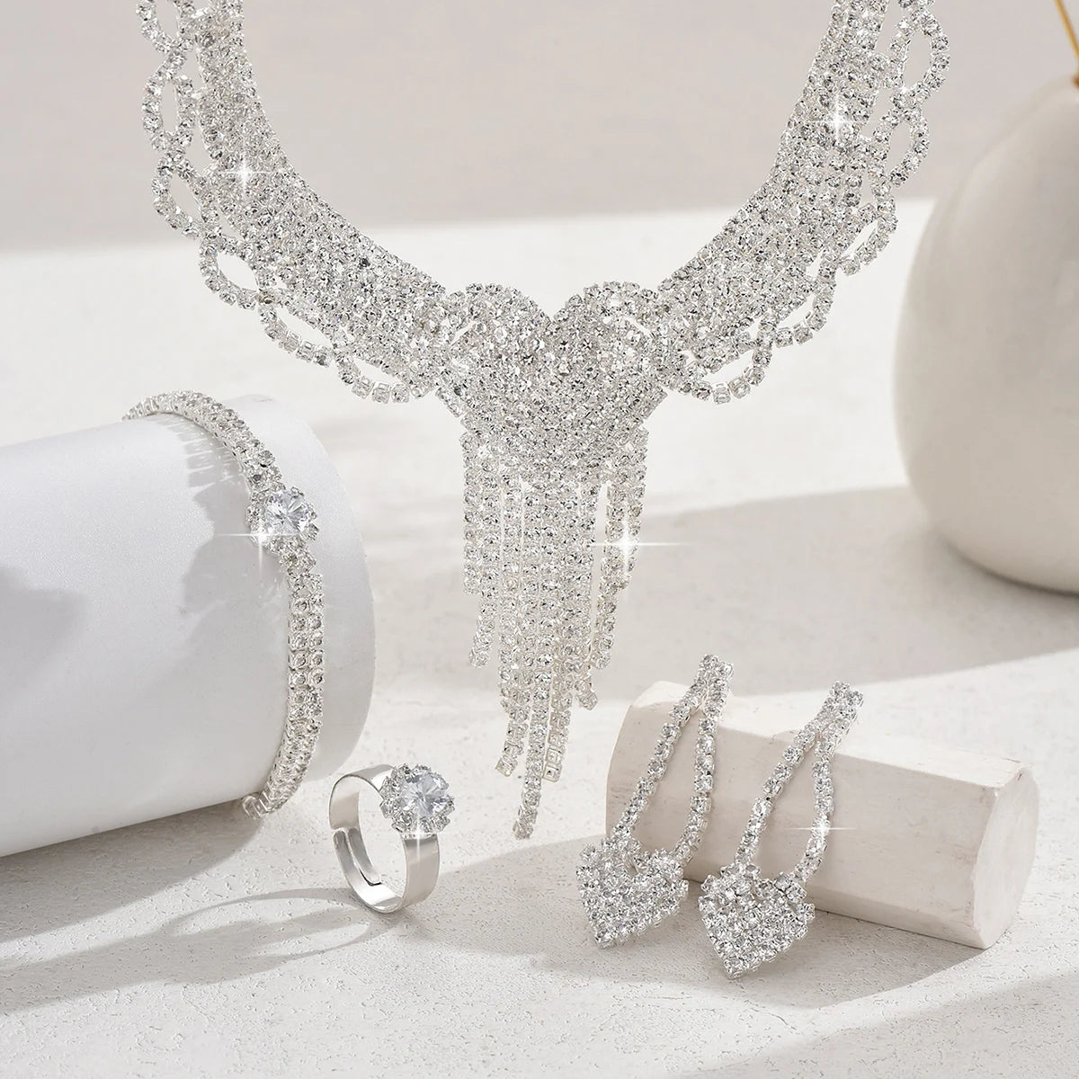 Peach Heart Tassel Jewelry Set Necklace Earrings Bracelet