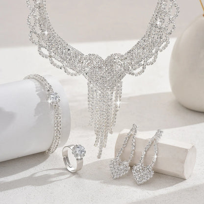 Peach Heart Tassel Jewelry Set Necklace Earrings Bracelet