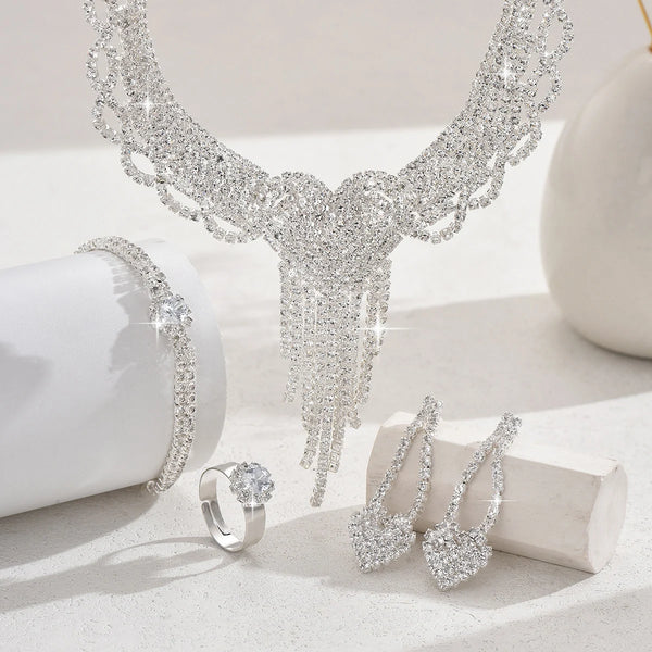 Peach Heart Tassel Jewelry Set Necklace Earrings Bracelet