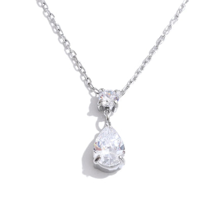 Cubic Zirconia Water Drop Pendant Necklace Stainless Steel